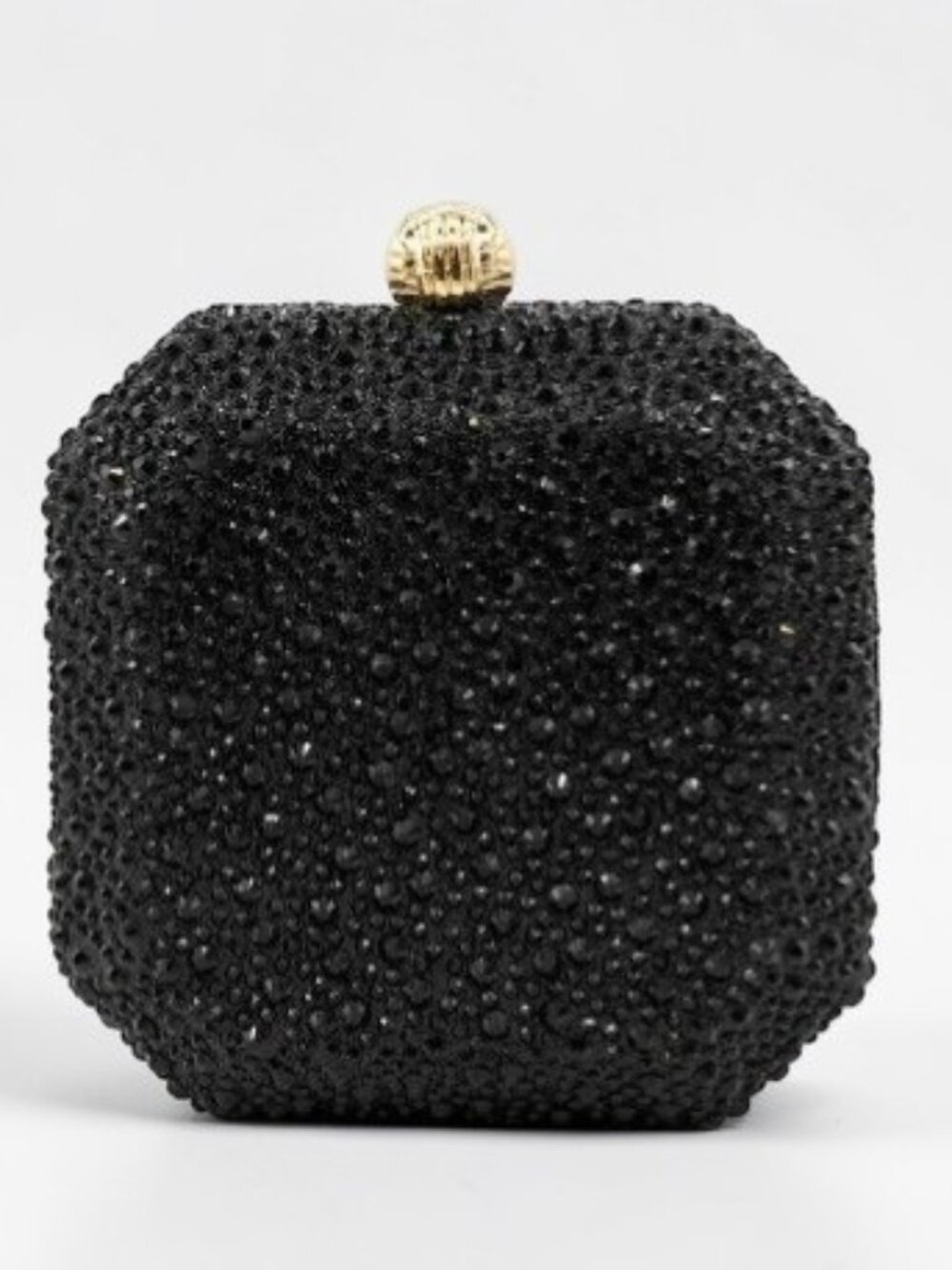 Black Rhinestone Box Clutch – Glam Evening Bag with Gold Clasp